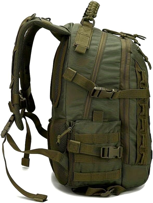 9.25gal Men'S Tactical Backpack - Durable Polyester Sports Bag with Multiple Compartments for Camping Hiking &amp Safari Olive Green Zip Closure Independence Day &amp Easter Gift Idea Camping B