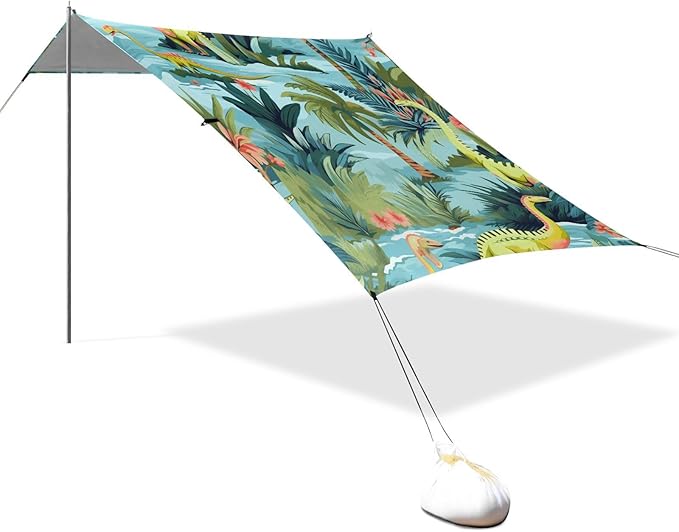ALAZA Tropical Dinosaur Palm Tree Beach Tent Sun Shelter Portable Canopy Sunshade for Outdoor Camping Picnics Backyard Fun 10x9 ft