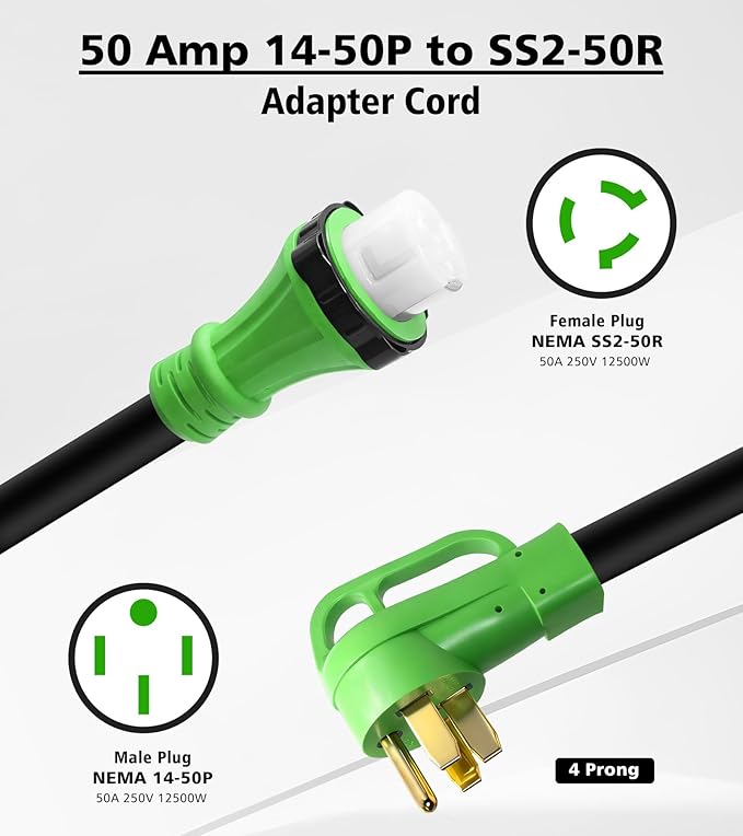 50 Amp Generator Cord with Twist Lock 25FT Heavy Duty 6/3+8/1 Gauge Generator Cable 14-50P/SS2-50R STW Power Cord 50 Amp Extension Cord for Generator &amp Yard &amp House