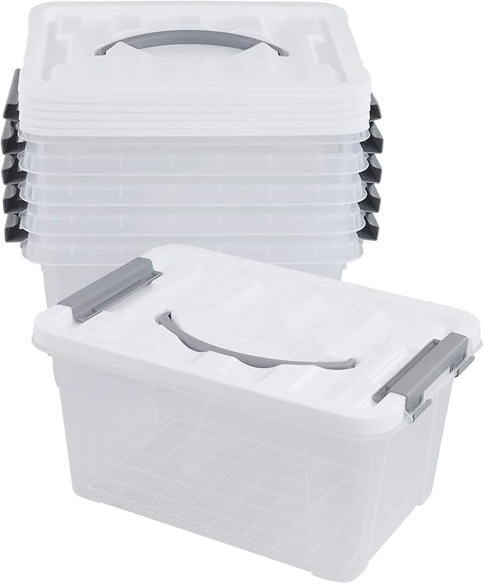 Hespama 5.5 Quart Storage Bin Plastic Latching Box Container 6 Packs