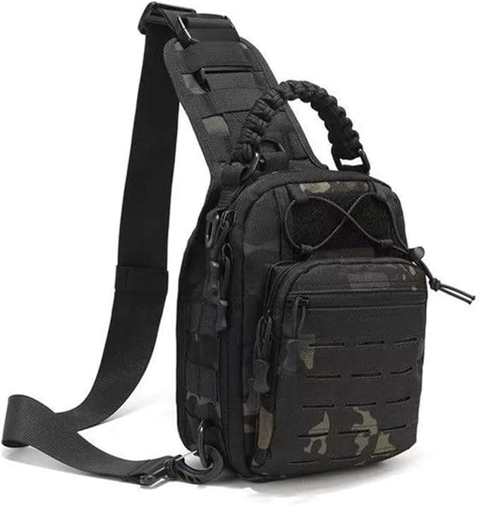 Genérico Compatible For Military Tactical Backpack Shoulder Bag Chest bag Men Outdoor Hiking Camping(Black Camo)