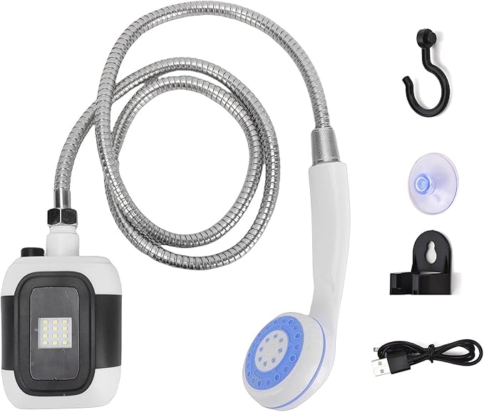 Ymiko Portable Camping Shower Set Rechargeable Electric Shower Pump with 2000mAh Battery Powerful Water for Outdoor Travel RV Camping Pet Washing Black Plastic Stainless Steel