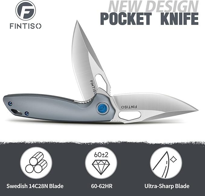 FINTISO Mini Pocket Knife 2.79 Small EDC Knife Premium Swedish 14C28N Blade Folding Knife with 6061 Aluminum Alloy Handle Camping Survival Hiking Knives Best Gift for Men Women Atlas Series