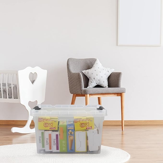 Pekky 22 Qt Clear Plastic Storage Bins with Lids and Wheels 6 Packs Plastic Latching Container Box for Organizing