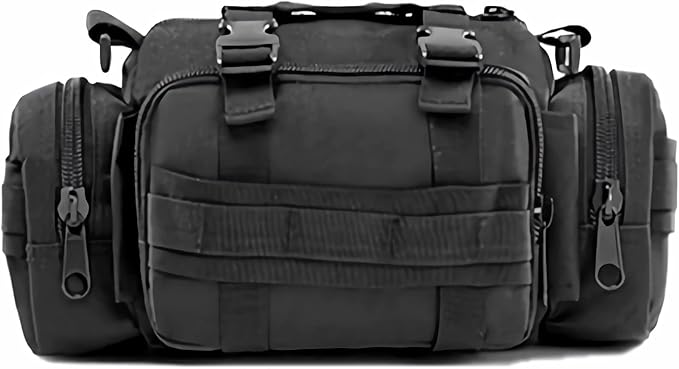 Tactical Fanny Pack Mens Molle EDC Convertible Pouch Waist Shoulder Sling Belt Crossbady Bag Pack with Top Handle (Black)