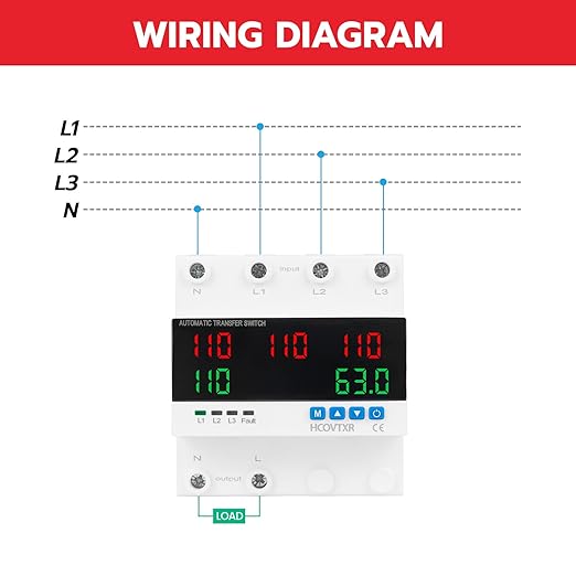 Automatic Transfer Switch 63A 110V Inverter Generator Transfer Switch with 5 Digits LED DisplayThree Source Power Selector for Home Generator Grid Inverter Outdoor RV