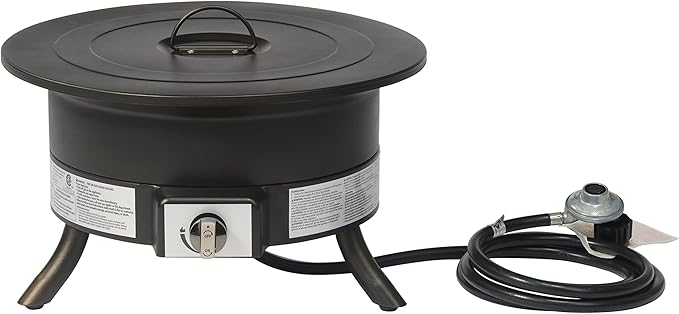Amazon Basics Portable Propane Fire Pit 19 inch Round Gas for Patio 55000 BTU Carry Strap Heat Warmth and Ambience