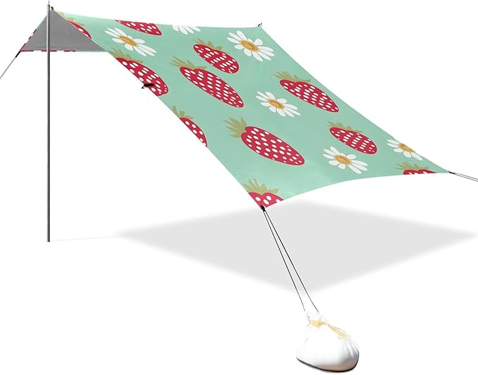ALAZA Plant Abstract Strawberry Cartoon Pattern Beach Tent Sun Shelter Portable Canopy Sunshade for Outdoor Camping Picnics Backyard Fun 10x9 ft