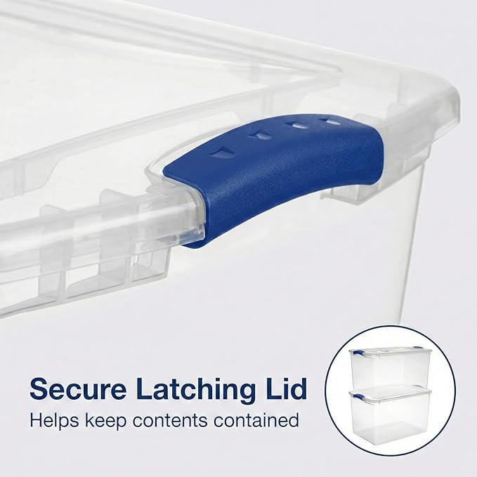 66 Qt Storage Bins with Lids 2 Pack Large Clear Plastic Storage Containers with Secure Blue Latches Stackable Clear Totes for Sports Equipment