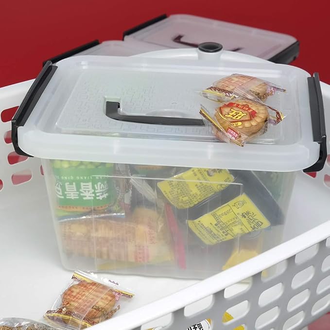Asking Plastic Latching Box with Black Handle Lidded Storage Bins 6 Packs 3 Quart