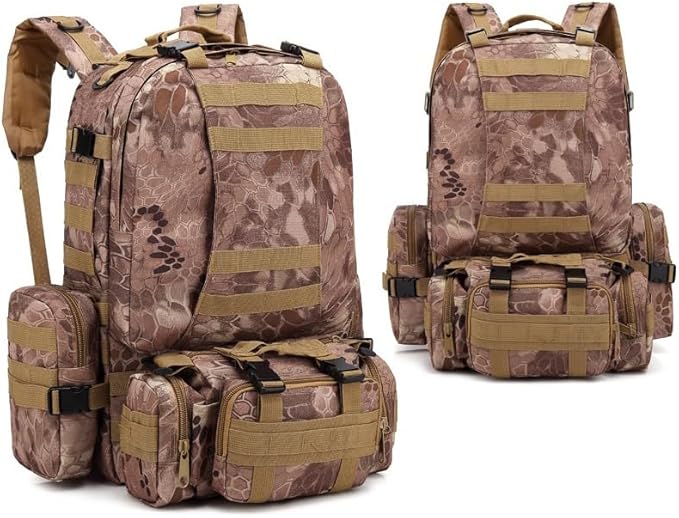 Tactical Backpack Military Molle Hiking 55L Outdoor mountaineering camping traveling camouflage tactical striped khaki
