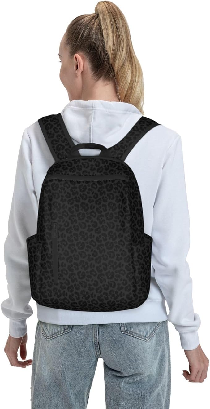 Dark Gray Black Leopard Cheetah Print Laptop Backpack Waterproof Book Bags Multipurpose Laptop Backpack for Hiking Camping College