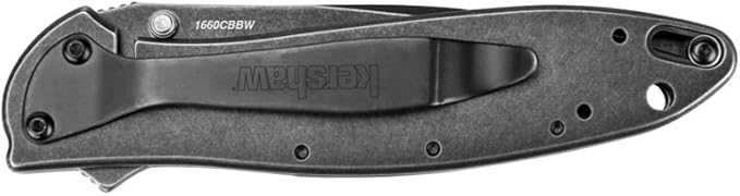 Kershaw Leek BlackWash Pocket Knife (1660BLKW) 3 Sandvik 14C28N Steel Blade 410 Stainless Steel Handle BlackWash Finish SpeedSafe Assisted Open Frame and Tip Locks Reversible Pocketclip 3 OZ