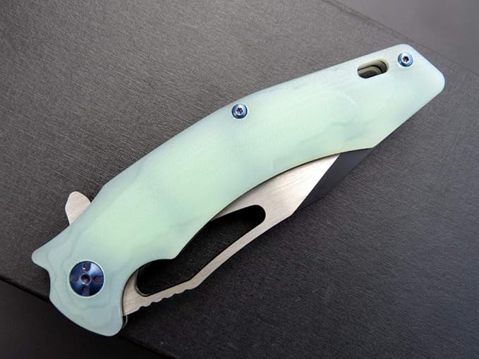 Eafengrow EF915 Folding Knife D2 Steel Blade with Black-Oxide Coating G10 Handle with Ball Bearing Safe Open Flipper KnifeLocking Liner and Pocketclip for Camping Work (Jade)