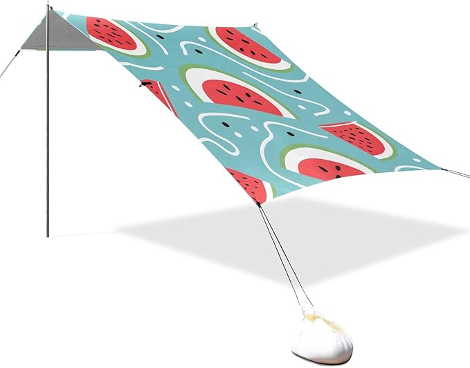ALAZA Watermelon Slices Curves Pattern Beach Tent Sun Shelter Portable Canopy Sunshade for Outdoor Camping Picnics Backyard Fun 10x9 ft