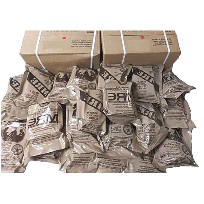 MRE Meals Ready to Eat A and B bundle cases 2027 (2028 if available) inspection. Genuine Military US surplus emergency food bulk supply full box with heater