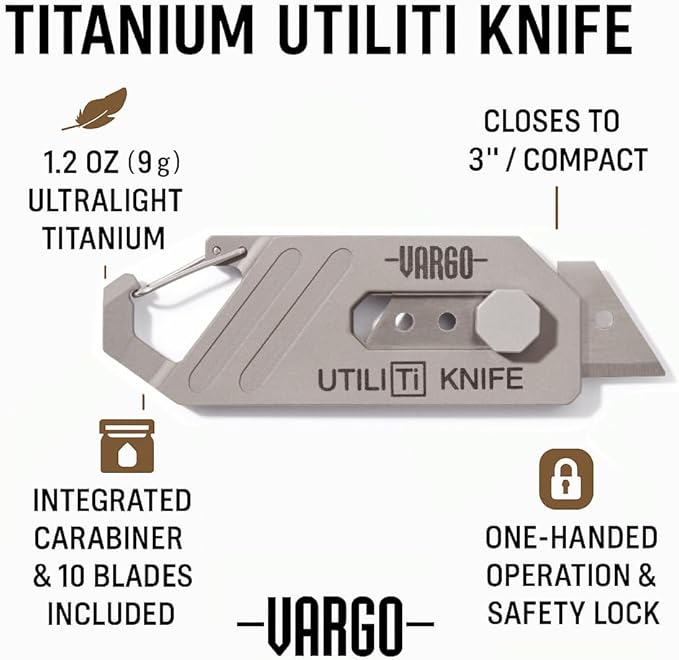 Vargo Titanium Utiliti Knife - Lightweight Pocket Utility Knife with Locking Blade