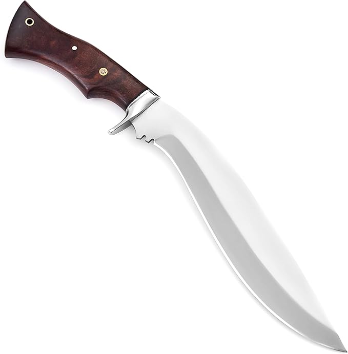Warivo Handmade D2 Kukri Machete Knife with Leather Sheath - Fixed Full Tang Steel Blade Machete for Cutting Trees Heavy Duty for Clearing Brush Yard Work Gardening Camping and Hiking