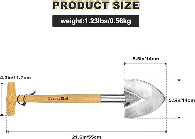 Berry&ampBird Perennial Spade 21.6''Long Trowel for Gardening Root Cutting Tool with Sharp Stainless Steel Blade Wooden Handle Small Shovel Hand Edger Garden Tool for Planting Digging &amp Transp