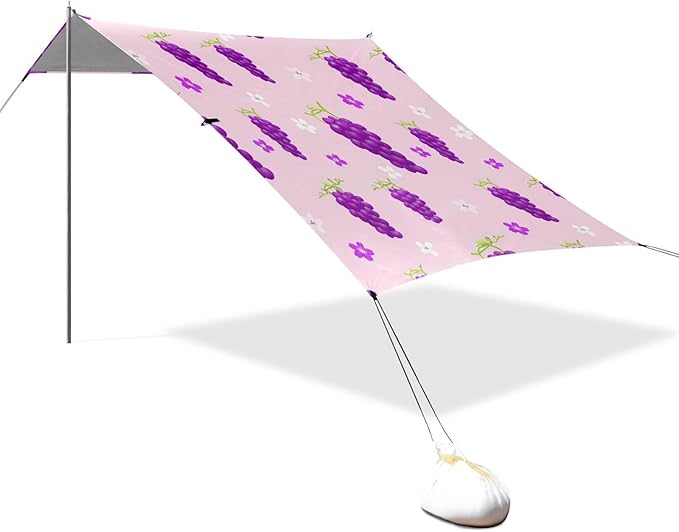 Beach Canopy with Windproof Ropes &amp Sandbags Beach Tent Sun Shade Sun Shelter for Camping Trips Fishing Backyard Fun or Picnics Grape