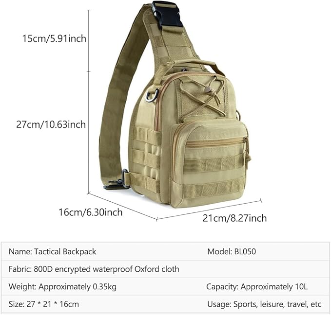 Tactical Sling Bag Pack Military Rover Shoulder Sling Backpack EDC Molle Assault Range Bag (Black)