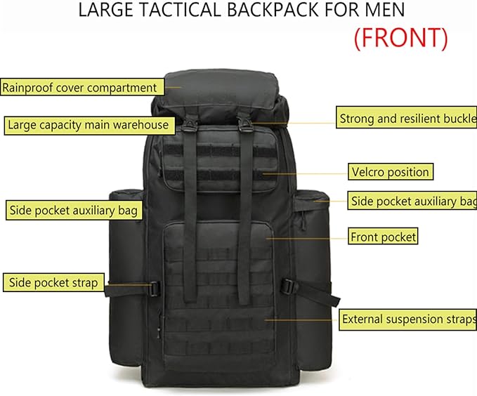Military Tactical Backpack for Men 100L Waterproof Camping Hiking Travel Hunting Daypack Heavy Duty Adjustable Straps (Camo-2)