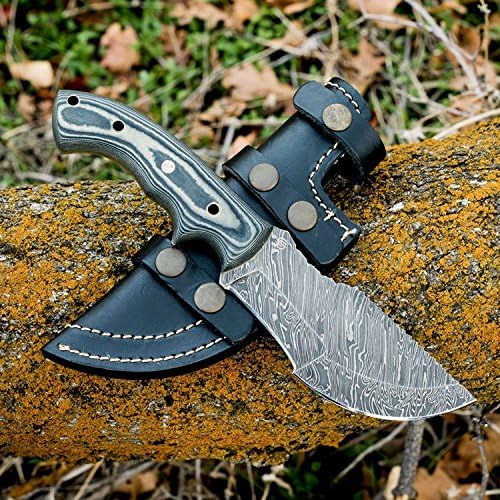 Forseti Steel Ironside Damascus Steel Tracker – 9.75” Survival Knife – Viking-Inspired Micarta Handle and Raindrop Damascus Pattern