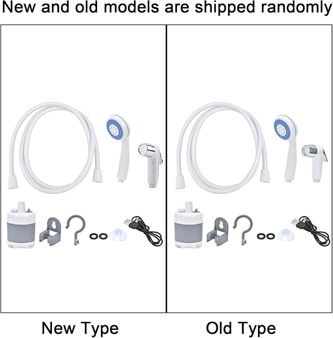 Portable Outdoor Shower Camping Pump Handheld Sprayer USB Charging for Hiking Traveling (Grey+White)