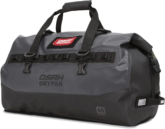 Waterproof Duffel Bag - Motorcycle Dry Bag 40L Tail Bag with Large Storage Space Waterproof Duffle Bags with Outer Mesh Zipper Pocket for Camping Kayaking Fishing &amp Traveling-Grey