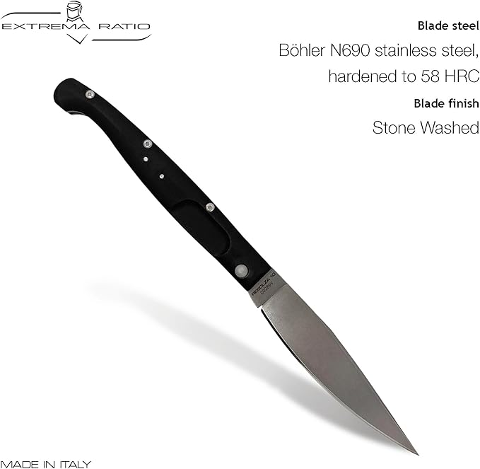 Extrema Ratio - Resolza 10 (Stone Washed) Folding Knife Böhler N690 Steel Blade Stone Washed Finish Anodized Aluminum Handle High Edge Retention Corrosion Resistant Handcrafted in Italy Premium