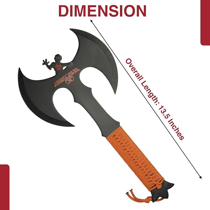 Armory Replicas™ Double Headed Skulking Throwing Axe – Full Tang Black Anodized Stainless Steel Axe with Orange Nylon Wrap &amp Sheath