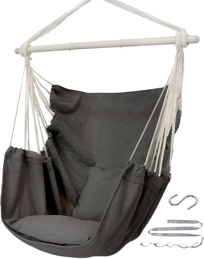 ADVOKAIR Hammock Chair Hanging Chair Swing Large Indoor with Anti-Slip Steel Spread Bar and Pocket-Max 500lbs-2 Cushions Perfect for BedroomOutdoorPatio PorchBackyard…