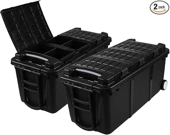 20 gallon Large Storage Bin with Removable Compartment Industrial Container with Wheels 2 Packs
