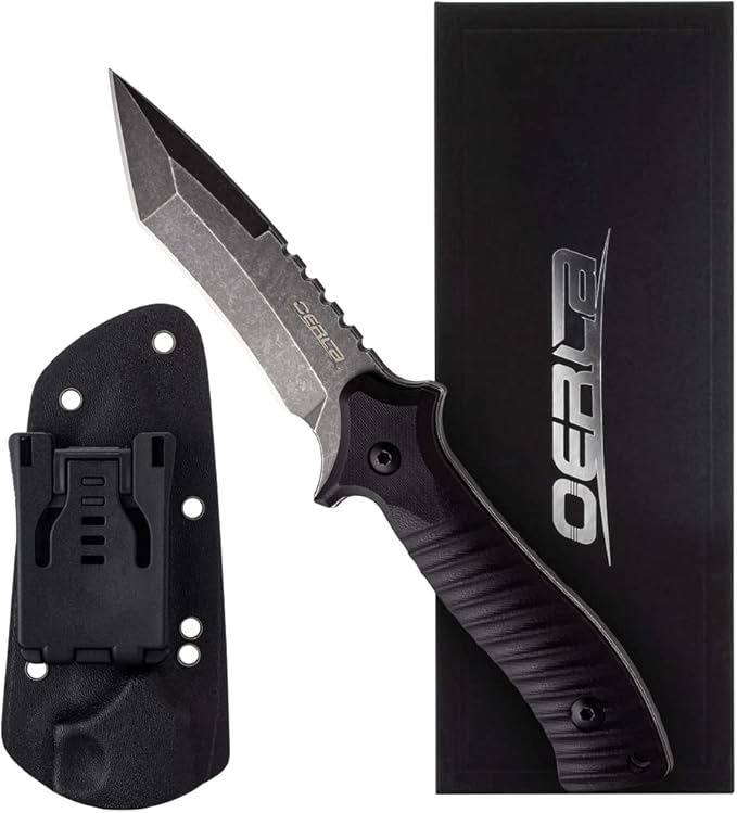 OERLA OLK-D47 Tactical Survival Knife with Kydex Sheath D2 High Carbon Steel Fixed Blade Outdoor Knife G10 Handle EDC Tactical Belt Clip