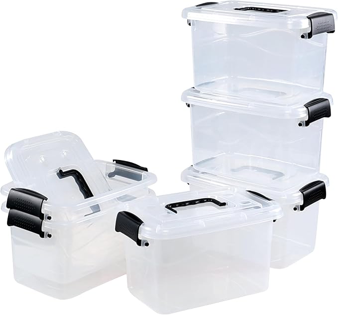 6 Quart Plastic Storage Box with Handle Clear Latching Bin with Lids 6 Packs