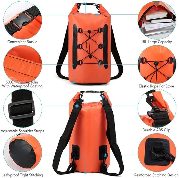 Waterproof Dry Bag Waterproof Beach Bags Lightweight Dry Storage Bag Backpack with Clip Net Waterproof Bag for Kayaking (Color : Black)