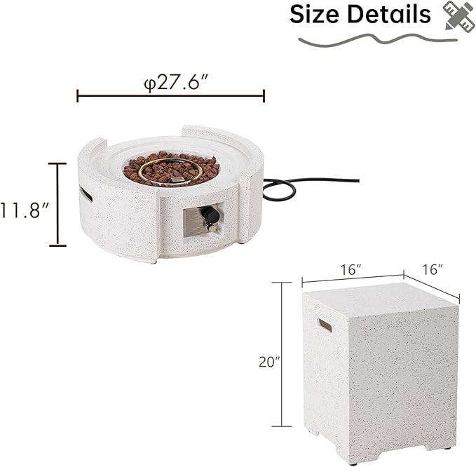 HOMPUS Round Propane Fire Pit Table w Free Lava Rocks &amp Rain Cover Terrazzo Colorful Pit Table for Patio Outside