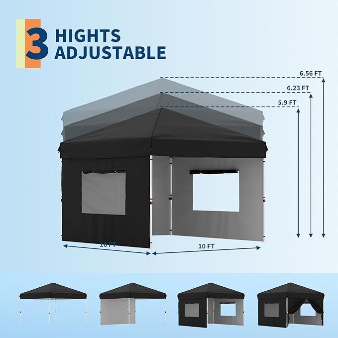 CABIHOME 10x10 Pop Up Canopy Tent Outdoor Instant Canopy with 3 Removable Sidewalls Heavy Duty Commercial Instant Shelter Waterproof &amp UV Resistant for Outdoor Events Camping Backyard (Black