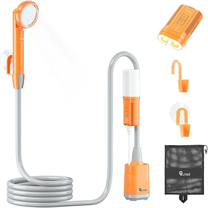 Portable Shower Camping Shower 2200mAh Rechargeable Outdoor Shower with Pump and LED Light Portable Shower for Camping Kit for Hiking Travel Car Pet