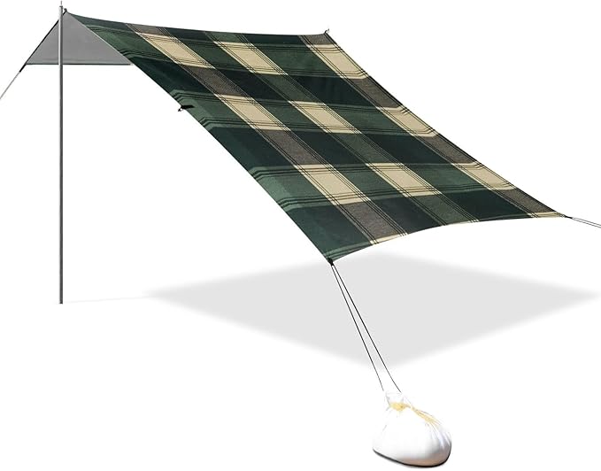 Springgreen Buffalo Plaid Check Tartan Scotland Beach Cabana Tent UPF50+ Easy Setup Shade Sun Shelter Includes Sand Shovel Sandbags Stability Poles for Camping Picnics Backyard &amp Fishing