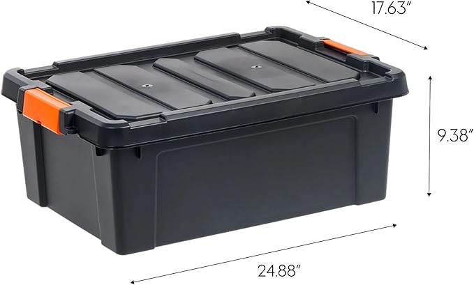 48Qt/12 Gal. Heavy Duty Plastic Storage Bin with Lockable Lid - Stackable Latching Tote for Tools Seasonal Items Sports Equipment Black