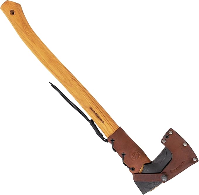 Condor Tool &amp Knife Cloudburst Hatchet Axe with Handcrafted Leather Sheath - 1060 High Carbon Steel Throwing Axe with a Light Wooden American Burnt Hickory Handle - 5.8in Blade - 43.4oz