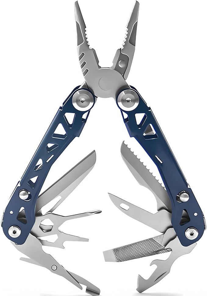 19-in-1 Mutitool Stainless Steel Multi-functional Pliers with Screwdrivers Foldable Multitools with Scissors and Sheath Ideal for CampingSurvivalRepair Great Gifts for Men(Blue)