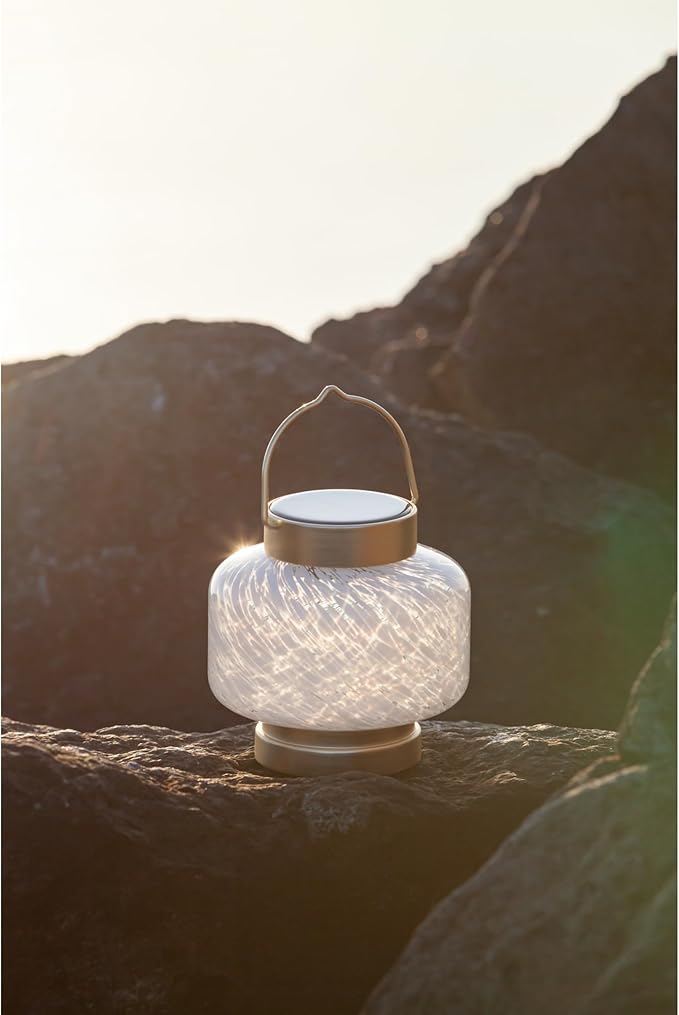 Allsop Home and Garden Solar Boaters Lantern Square Handblown Glass with Solar Panel and LED Light Weather-Resistant for Outdoor Deck Patio Garden Square/White 1-Count