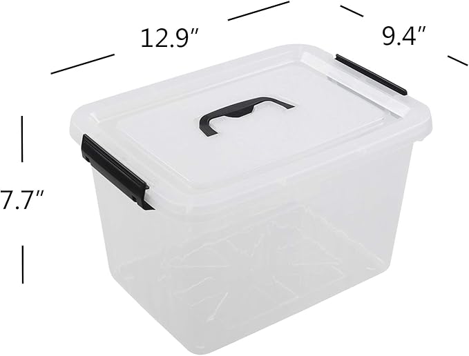 Idomy 1-Pack Clear Plastic Storage Latch Box with Lids 10 L Storage Bin with Handle