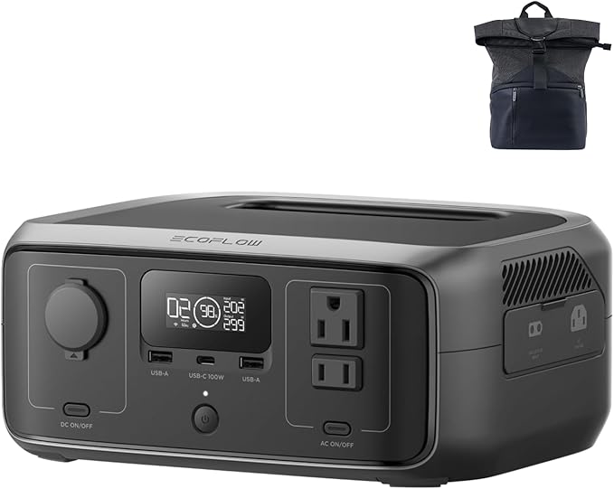 EF ECOFLOW Portable Power Station RIVER 3 with Protective Bag 245Wh LiFePO4 Battery Power Station 300W Up to 600W AC Output &lt20 MS UPS 1Hr Fast Charging Solar Generator for Outdoor/Home Use