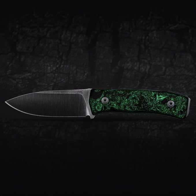 LionSTEEL M4 Fixed Blade FatCarbon Glow in the Dark Carbon Fiber Handle Scales Full Extended Tang Construction M390 Steel Blade Triple Stitched Leather Sheath KAVISO Exclusive