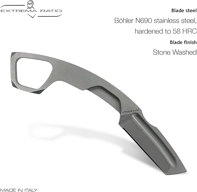 Extrema Ratio - N.K.3 K (Stone Washed) Fixed Blade Knife Böhler N690 steel blade (58 HRC) stone-washed finish full tang construction ergonomic grip high wear resistance corrosion-resistant prem