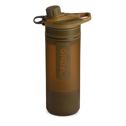 GRAYL GeoPress 24 oz Water Purifier Bottle - Filter for Hiking Camping Survival Travel (Coyote Brown)