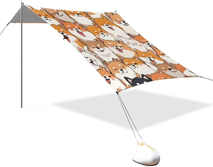 ALAZA Orange Corgi Pattern Beach Tent Sun Shelter Portable Canopy Sunshade for Outdoor Camping Picnics Backyard Fun 10x9 ft